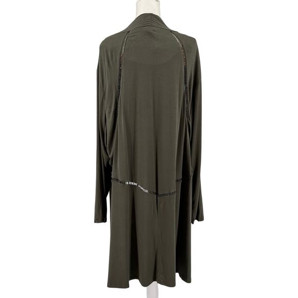 Avenue Cardigan Jacket Green Womens Size 26/28 Open Front Draped Lace Trim NWT - Picture 3 of 10